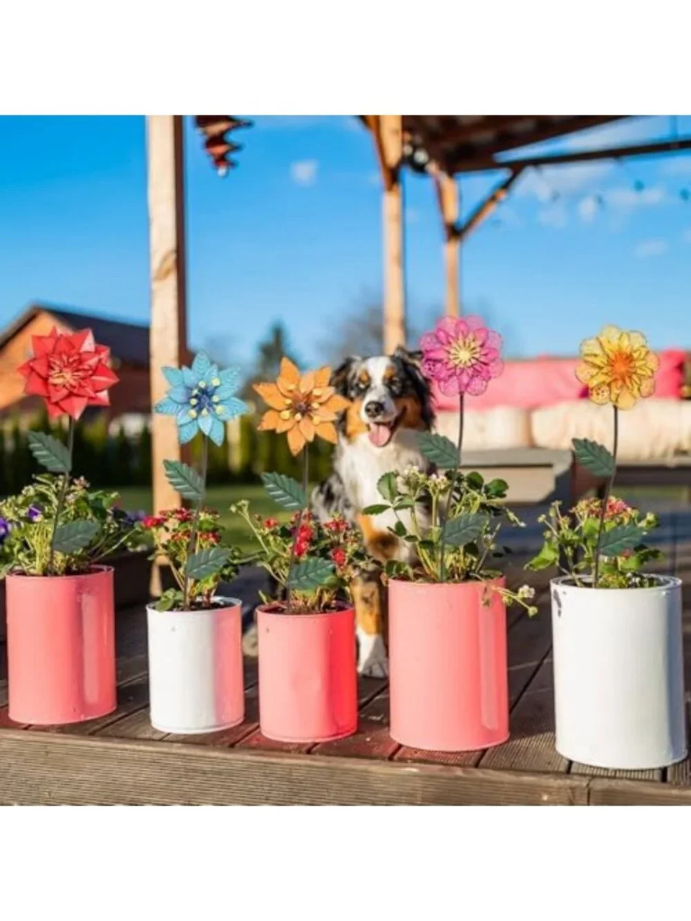 Colorful Metal Flower Garden Stakes - 6 Pack Outdoor Decor for Yard & Pathway
